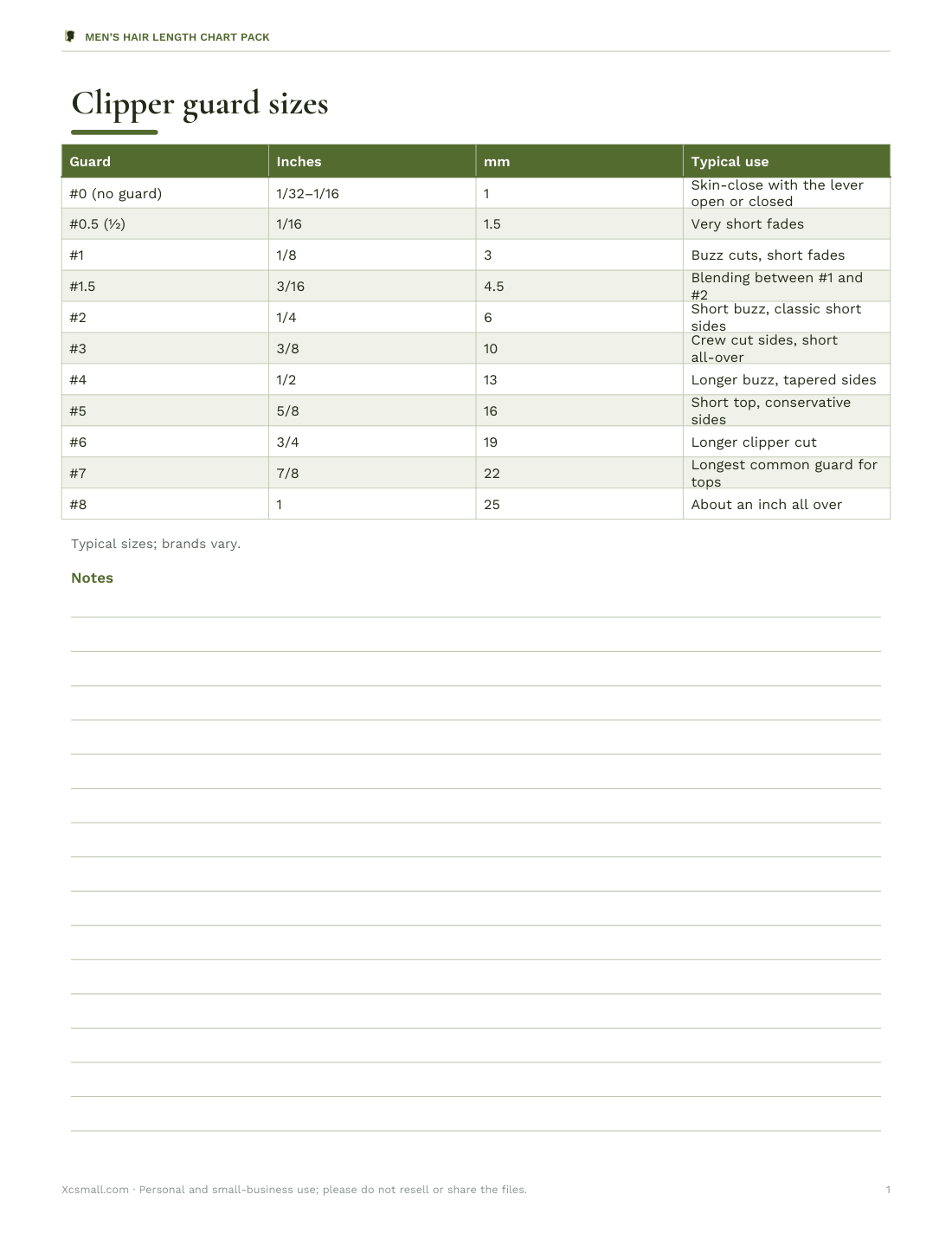 Preview of the first page of Hair length chart (PDF)