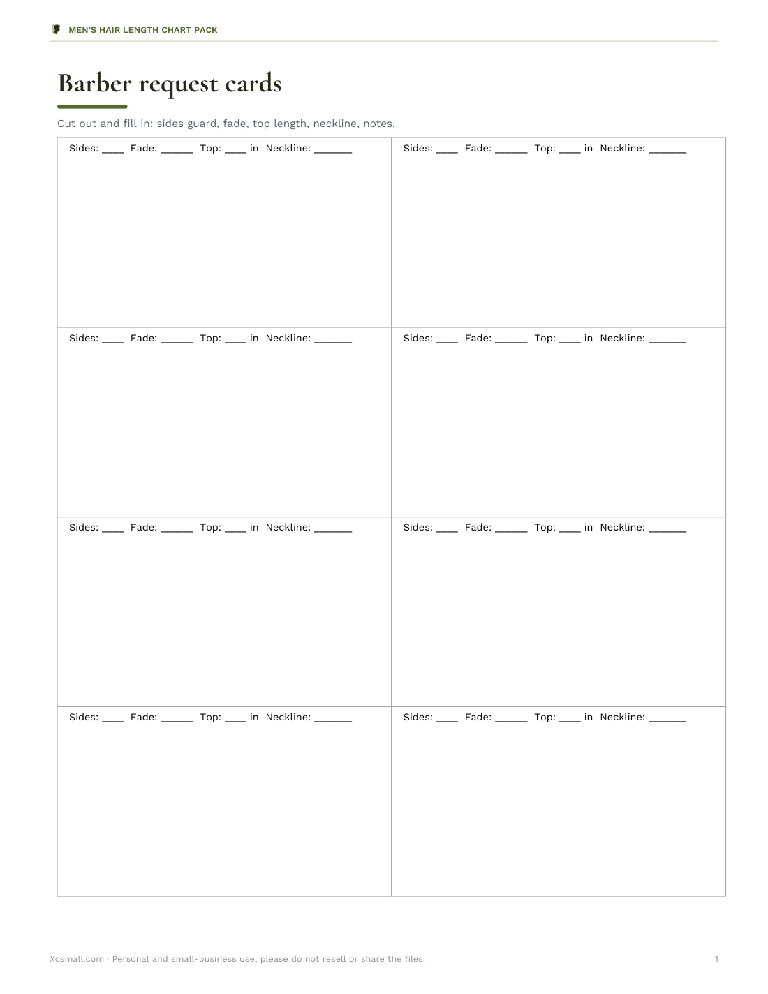Preview of the first page of Request cards (PDF)