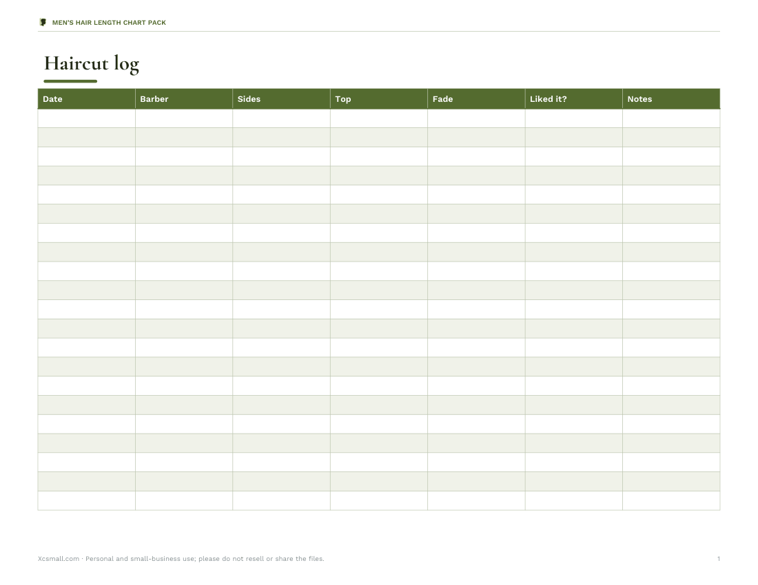Preview of the first page of Haircut log (PDF/DOCX/XLSX)