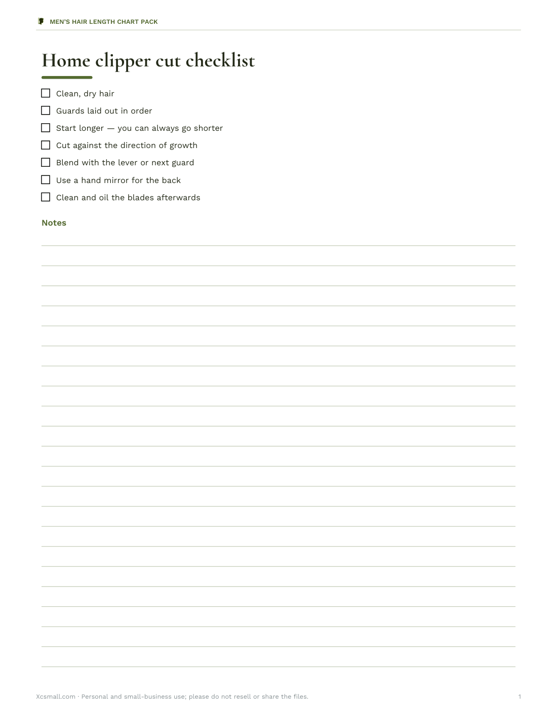 Preview of the first page of Home cut checklist (PDF/DOCX)